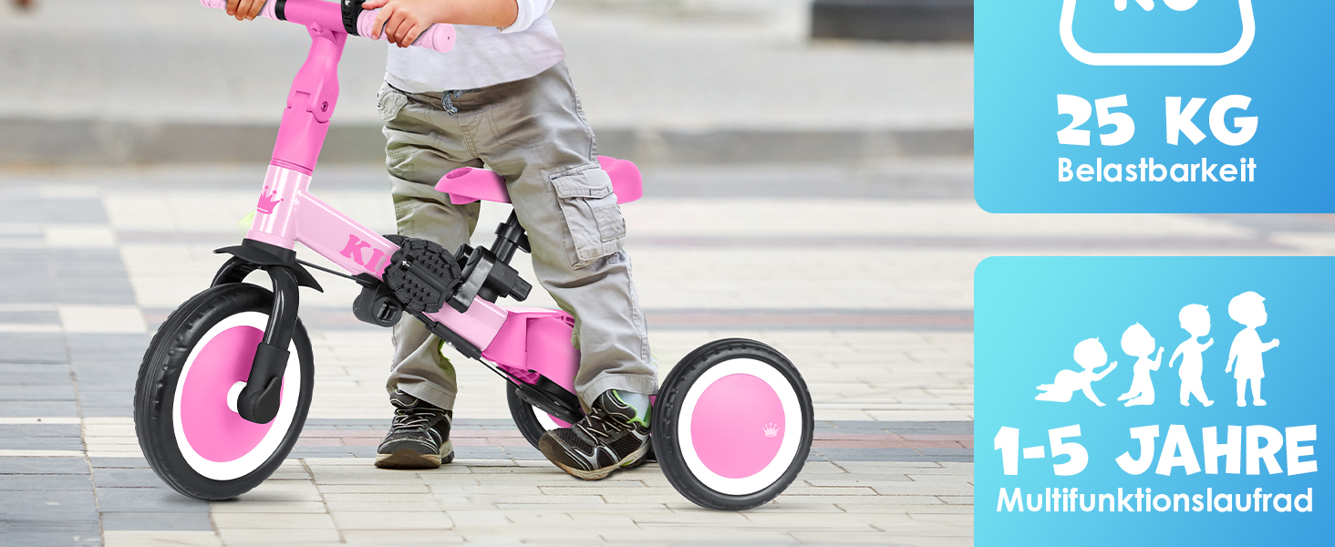 Біговел-триколіс KIDIZ 6-в-1 для дітей від 1 до 5 років (до 25 кг), чорний: з ручкою, захисним бампером, ременем безпеки, дзвінком та дзеркалом