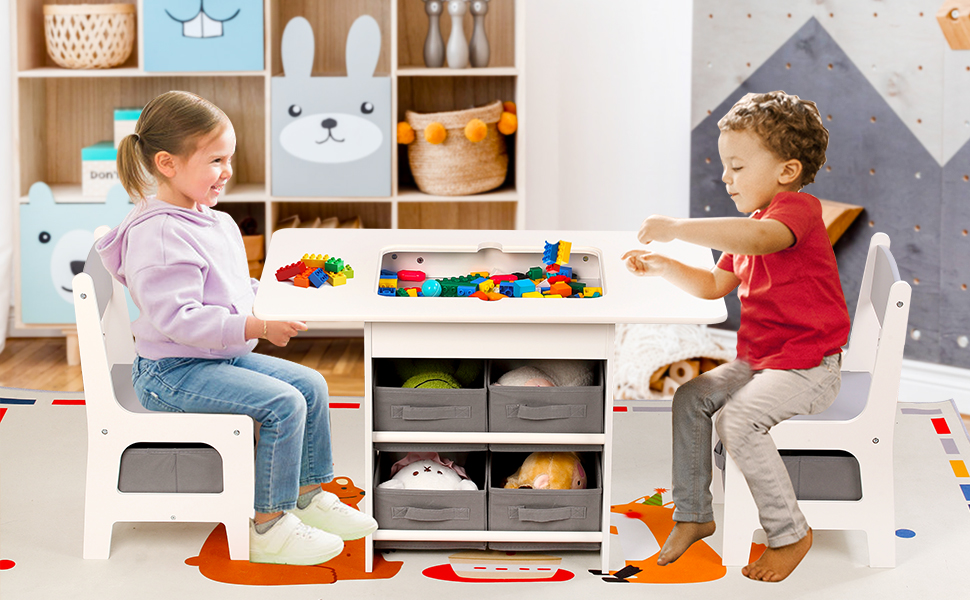 Дитячий стіл зі стільцями, ігровий стіл для дітей з місцем для зберігання. Набір меблів для дитячої кімнати (Сірий)