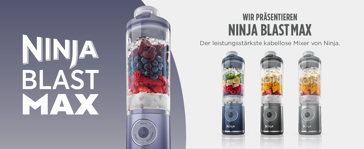 Портативний блендер Ninja Blast Max: 570 мл, акумулятор, чаша та кришка, 3 функції, для смузі та протеїнових коктейлів BC251EULD