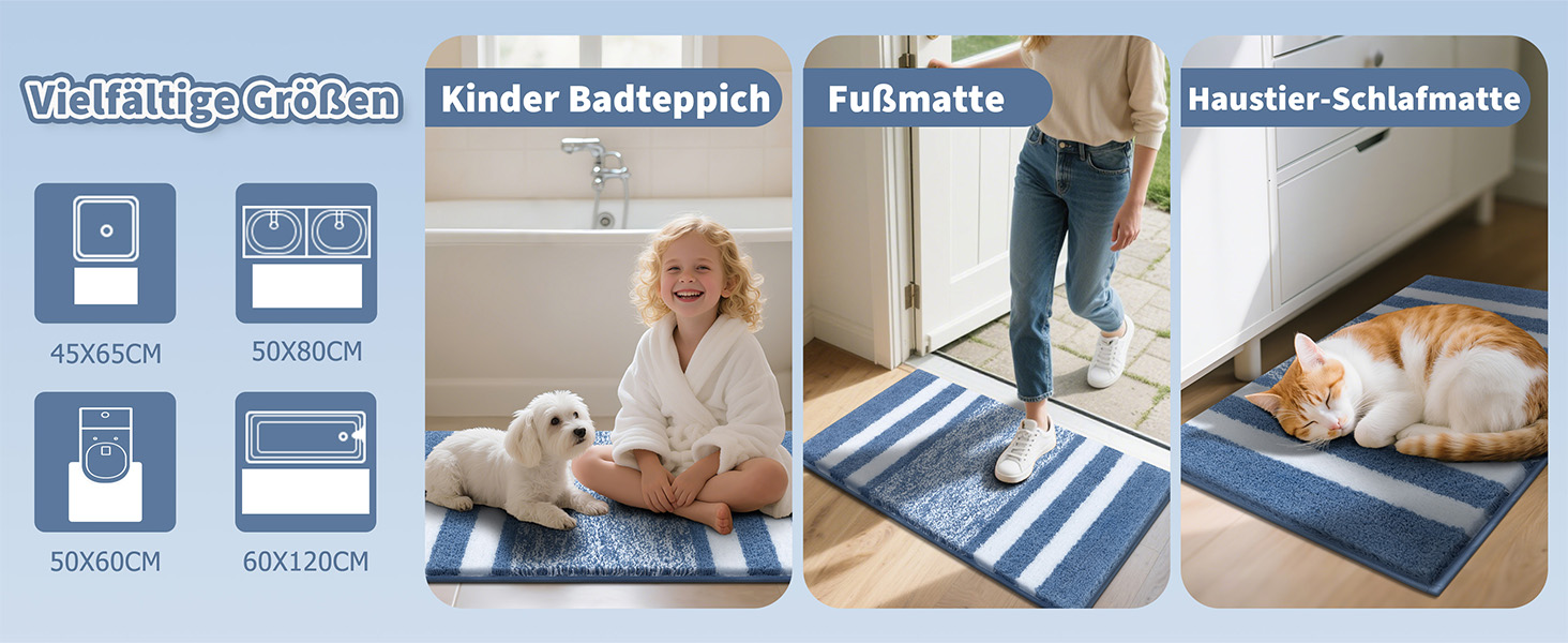 М'який килимок для ванної кімнати Pauwer, комплект з 2 шт., водопоглинаючий, для ванни та туалету, антиковзаючі, можна прати в пральній машині, блакитний, 50 x 80 + 50 x 60 см