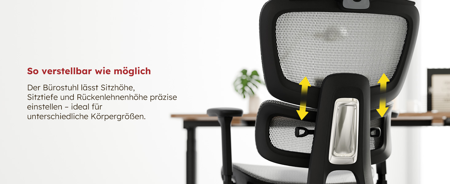 Ергономічне крісло для офісу Voll-Mesh з підголівником, підставкою для ніг, регульованою спинкою, підлокітниками, саморегульованою поперековою підтримкою, PU-колесами, поворот на 360°, 150 кг, темно-сірий