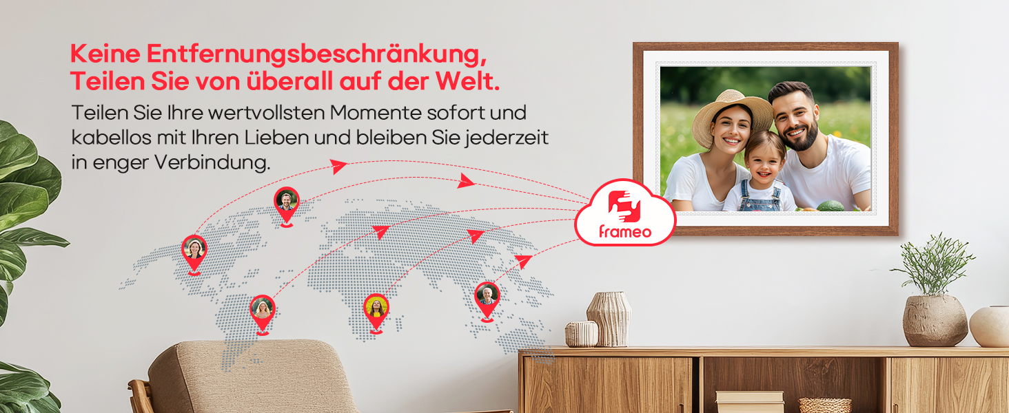 Frameo Цифровий фоторамка 10,1 дюйма, HD 1280*800 IPS сенсорний екран, 32GB пам'ять, автоповорот, Frameo App для обміну фото та відео, 15 дерев'яних текстур (білий)