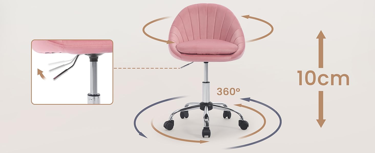 Крісло для дому та офісу WOLTU, ергономічне крісло, крісло для макіяжу, обертове крісло на колесах, крісло для робочого кабінету та спальні, з вагою до 150 кг, оксамит, бежеве, BS167cm