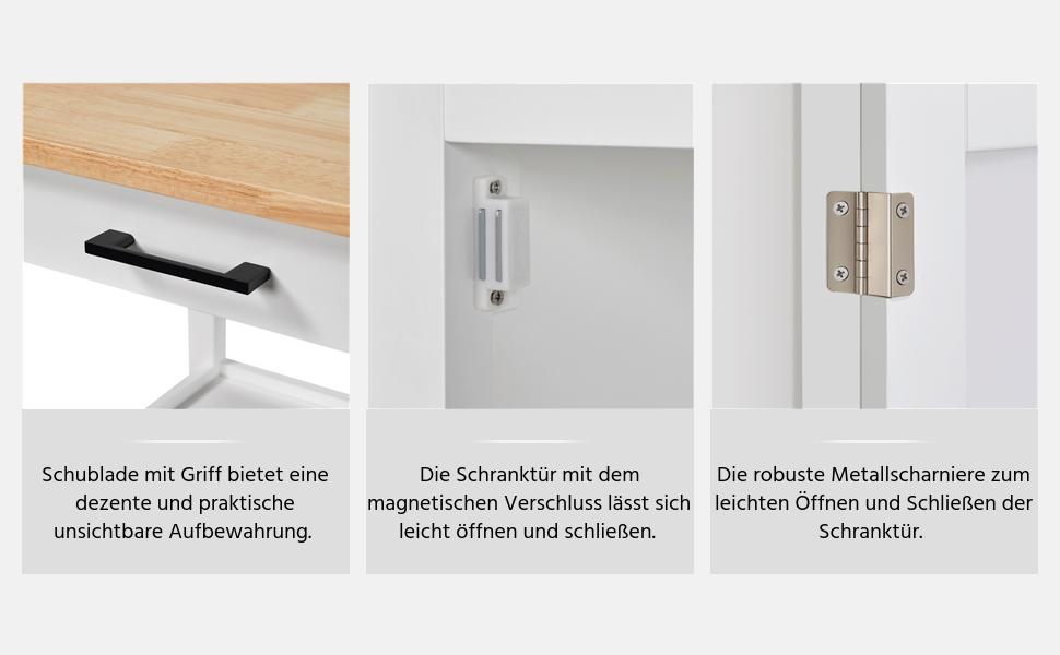 Кухонний візок Yaheetech на колесах з шафкою та полицею, 55x45x89 см, білий, у стилі кантрі