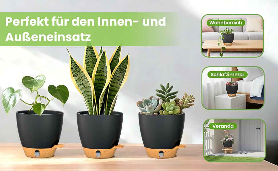 Набір горщиків для квітів ZMTECH 25 см з підставкою, пластикові пересаджувальні горщики з автополивом, кашпо з індикатором рівня води для дому/саду (2 шт., чорний)