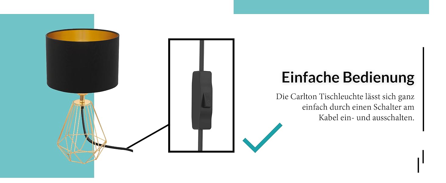 Настільна лампа EGLO Carlton 2, вінтажна настільна лампа 1 зі спалахом, приліжкова лампа зі сталі і тканини, Колір мідь, чорний, розетка E14, включаючи комплект. Перемикач мідний / чорний без підсвічування
