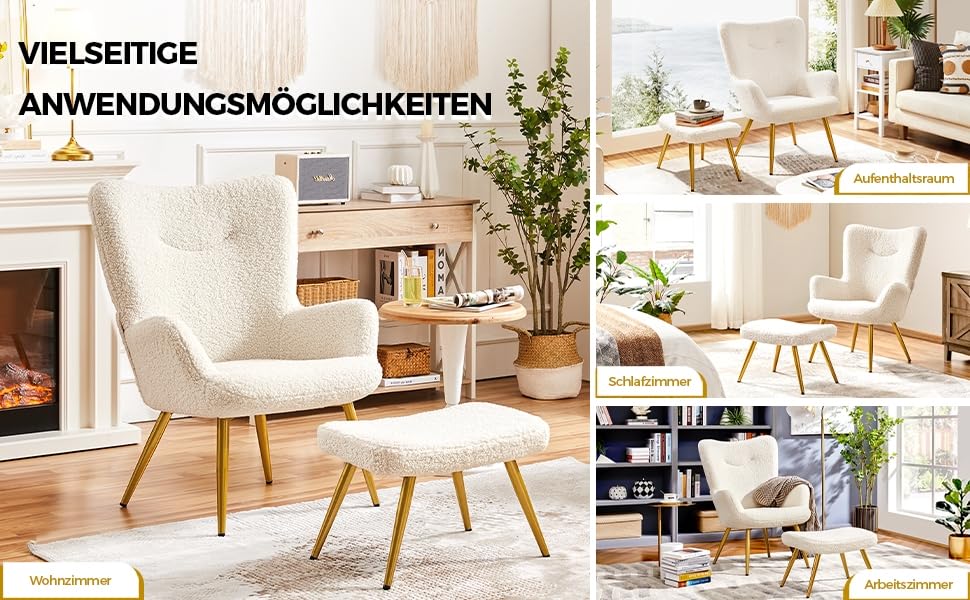 Крісло-мішок Yaheetech з пуфом, біле, з м'якою оббивкою з поліестеру. Крісло для відпочинку, телевізора, коктейлів.