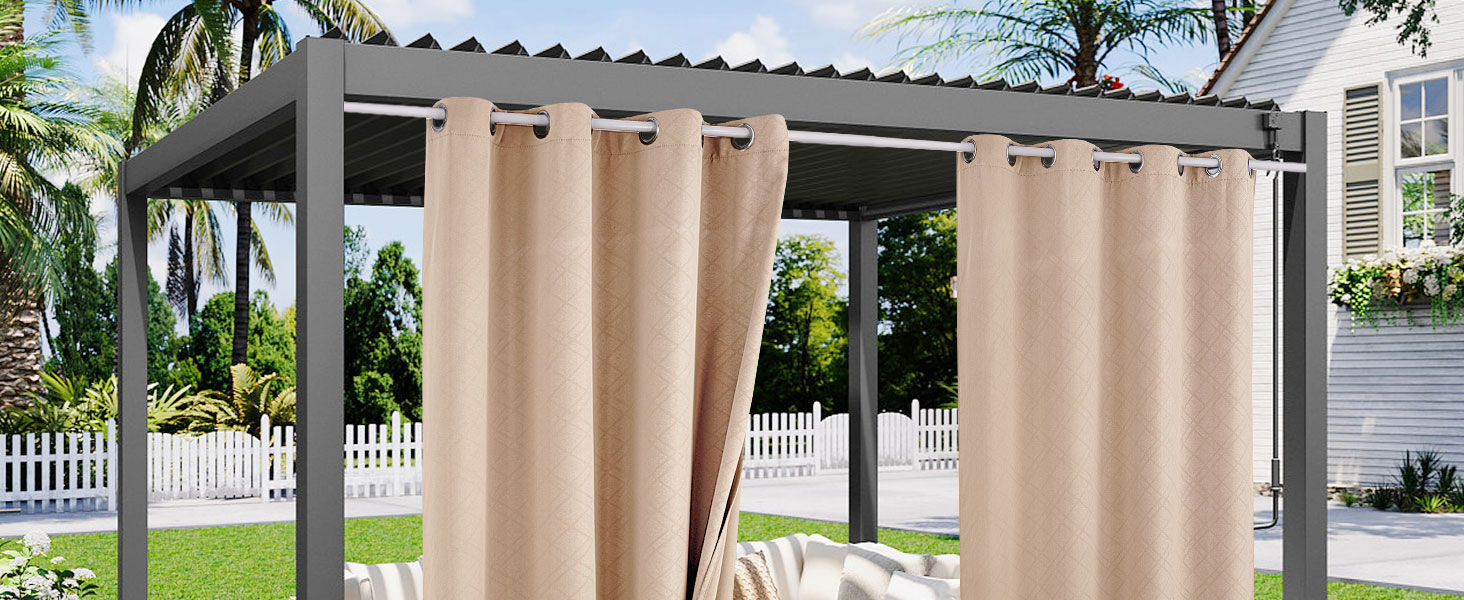 Комплект погодостійких штор Jianyana Outdoor Curtain з 2 шт. з люверсами для балконного патіо Pergola (сірий, 132x274 см)