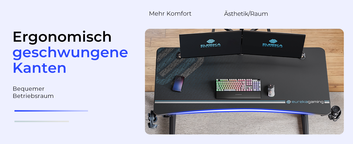 Ігровий стіл EUREKA ERGONOMIC 152x70 см - великий комп'ютерний стіл для геймерів з підставкою для навушників та тримачем для напоїв, чорний