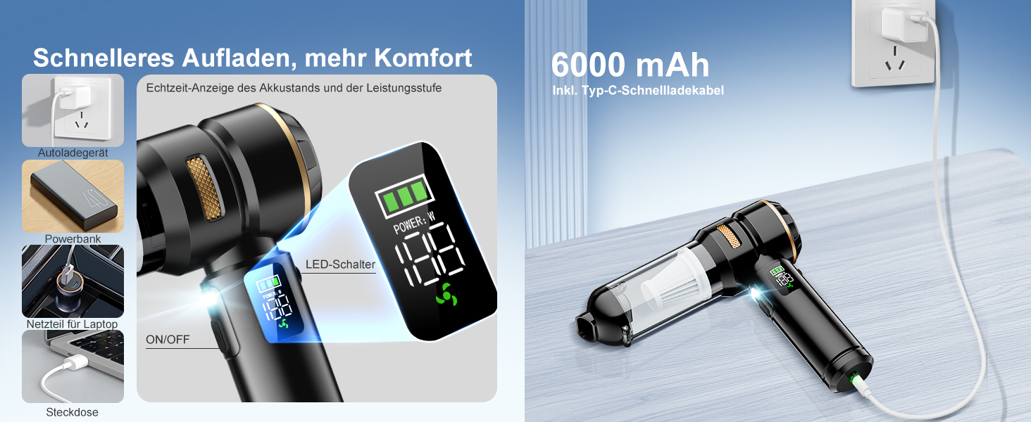 Акумуляторний автомобільний пилосос 4-в-1 32000 Па з LCD дисплеєм, безщітковим мотором, для авто, офісу, шерсті тварин