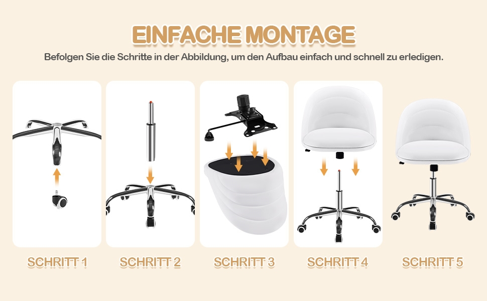 Крісло Yaheetech для дому та офісу: крісло для туалетного столика, обертове, з регулюванням висоти, на роликах, біле, до 136 кг