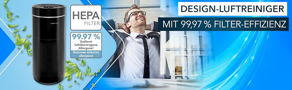 Повітряочисник Trotec AirgoClean 170+ – HEPA фільтр для алергіків – для приміщень до 42 м² / 105 м³, видаляє 99,97% частинок, 5 режимів роботи з турбо-режимом, білий (чорний)