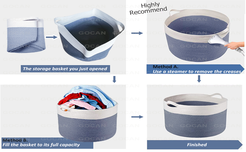 Кошик GOCAN XXXL для зберігання великого розміру, кошик для білизни D55XH35 см, кошик для зберігання білизни для ковдр, подушок, кошиків для одягу з ручками для дитячої кімнати, кошик для білизни (світло-сірого кольору)