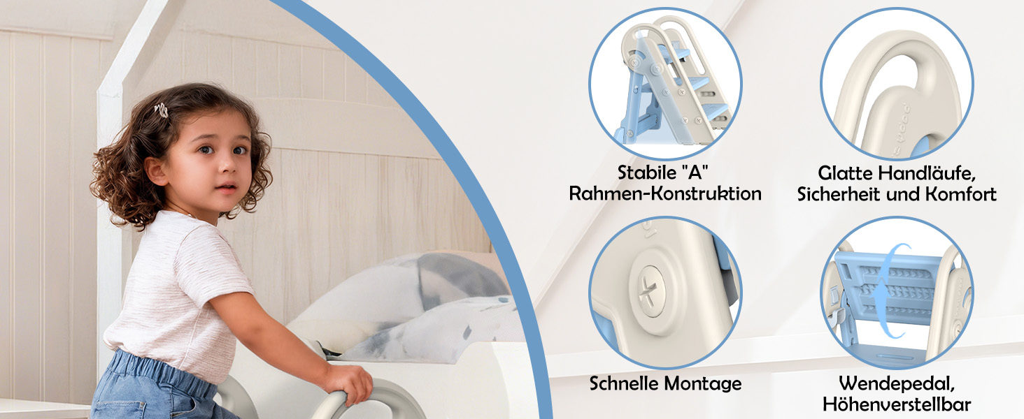 Дитячий підсвічник Onasti Tritthocker: регульована висота, 3 сходинки, з ручками, складний, антиковзний, для кухні, ванної, туалету (сірий, сіро-білий, блакитний)