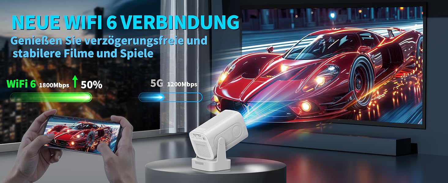 Портативний проєктор Mini Beamer 4K Full HD 1080P з Wi-Fi 6 та Bluetooth 5.2 (270° оберт, автоматична корекція трапеції, HDMI, USB, для ноутбука, білий) NT10-White