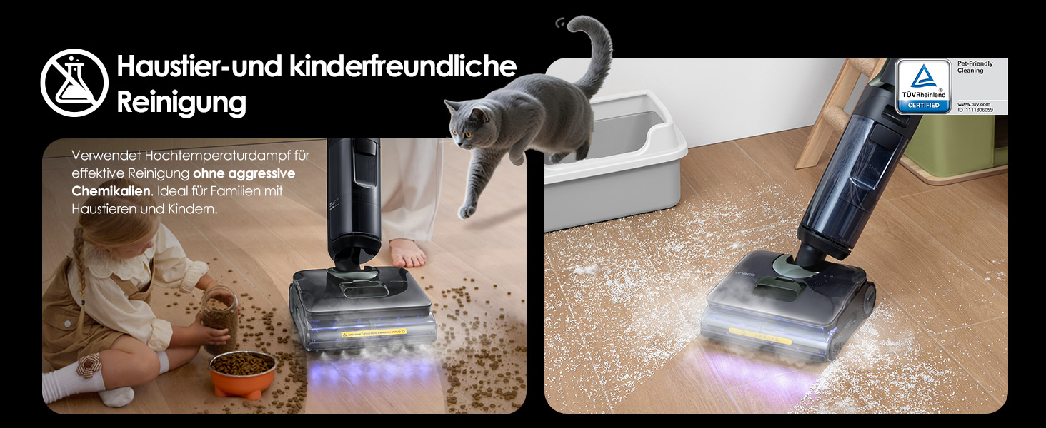 Tineco Floor One S7 Stretch Steam: Акумуляторний пилосос 2-в-1 для вологого та сухого прибирання, 22000 Па, для твердих підлог, шерсті тварин