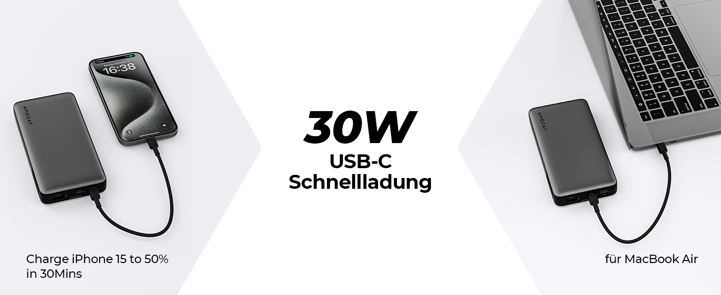 МАг, швидка зарядка 30 Вт, USB C, сумісний зі смартфонами, планшетами, ноутбуками, 20000