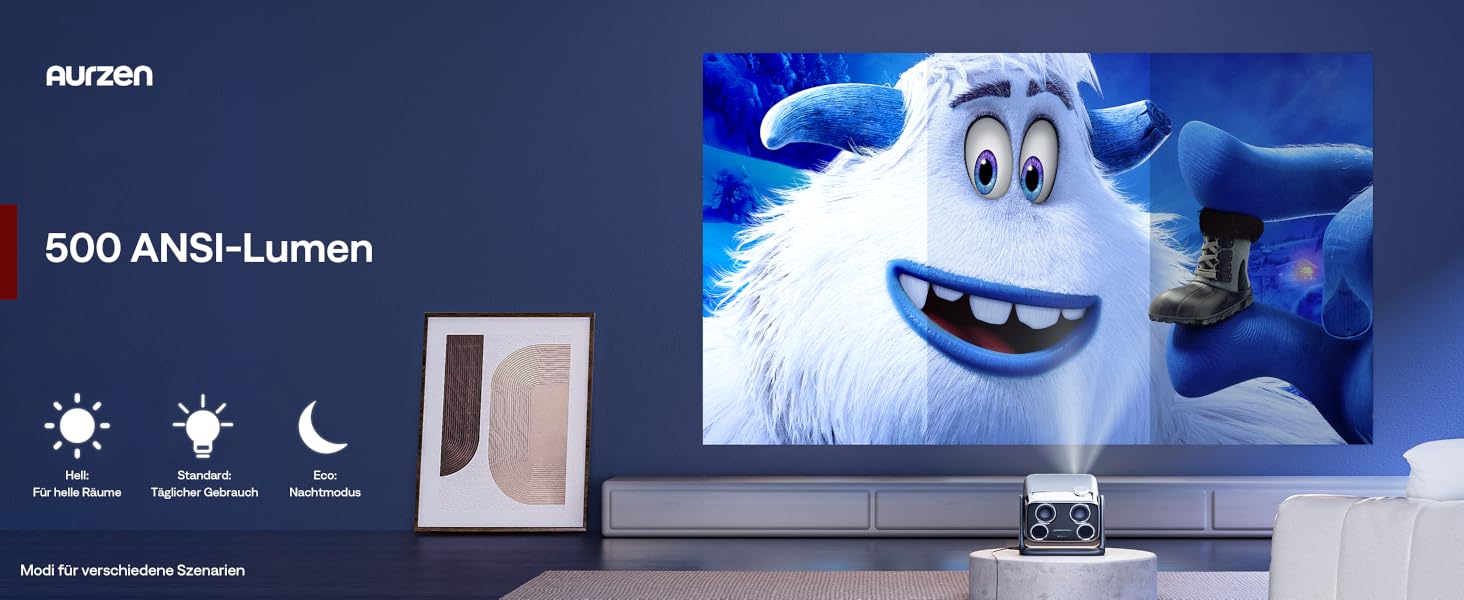 Проектор Aurzen Boom Mini 4-в-1 з Google TV, 4K, 20W Dolby Audio, Wi-Fi, Bluetooth, для дому та на вулицю, автоматичне фокусування, корекція трапецеїдальних спотворень, 500 ANSI люмен (Чорний)