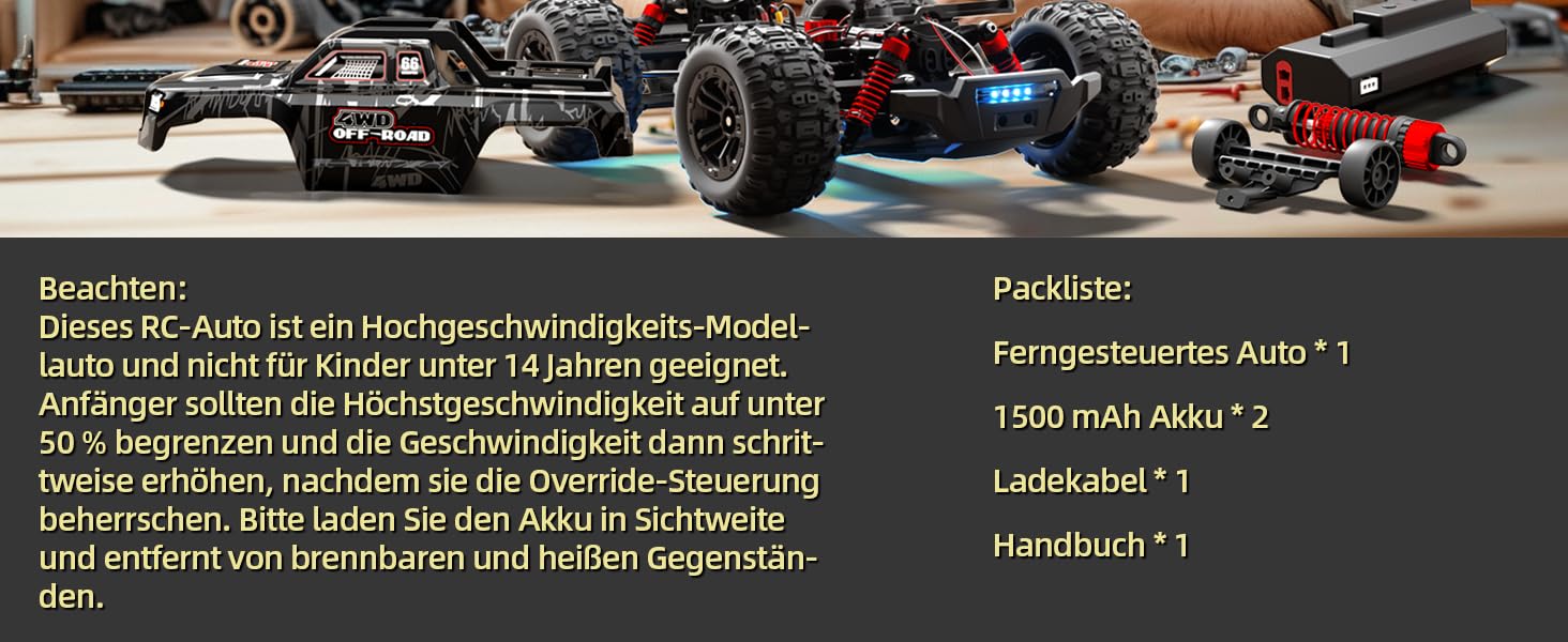 Радіокерований позашляховик Monster Truck 1:16 4WD 40 км/год, водонепроникний, з двома акумуляторами, чорний