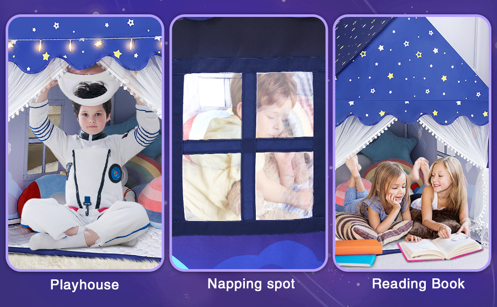 Дитяче намет-будиночок Wilwolfer з килимком для малюків: Принцесин будиночок для дівчаток та хлопчиків - Великий намет для гри в приміщенні та на вулиці - Ідеальна іграшка для дітей (Блакитний з килимком)