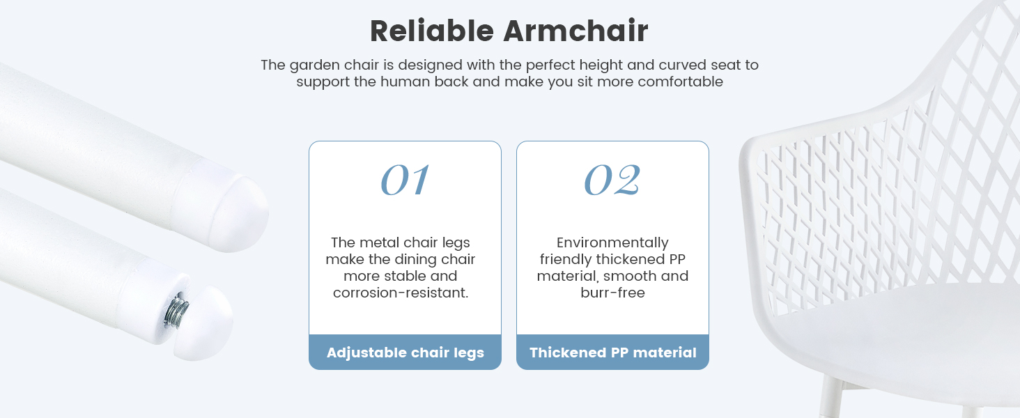 Набір садових стільців для відпочинку на терасі та балконі. Міцні крісла з підлокітниками, витримують до 120 кг, колір білий