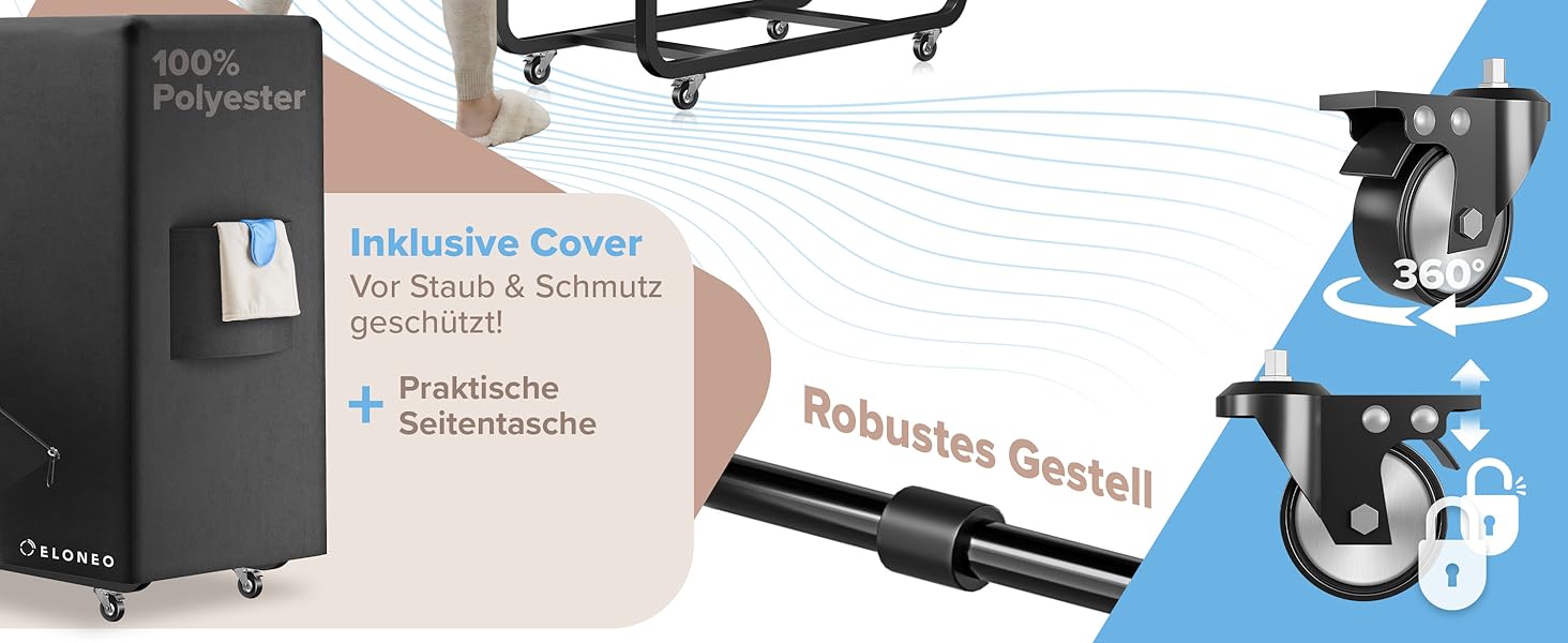 Розкладне ліжко ELONEO 80x200 см з преміум-матрацом, металевий каркас, витримує до 250 кг, гостьове ліжко на колесах з захисним чохлом