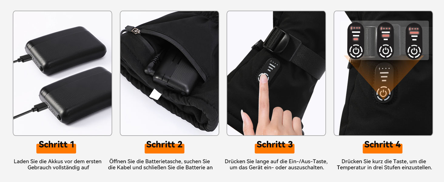 Електричні гріючі рукавички Rasfalo для чоловіків та жінок, акумулятор 2600mAh, 3 режими нагріву, водонепроникні, чорні
