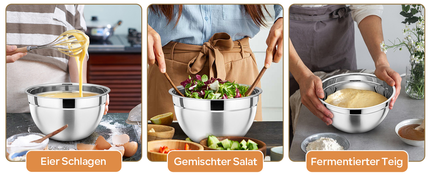 Набір мисок HaWare 7 шт. з нержавіючої сталі з кришками, 6.5/4.5/3/2.5/1.5/1.2/0.7L, для приготування, випікання, салатів, миття в посудомийній машині, Khaki/Нержавіюча сталь