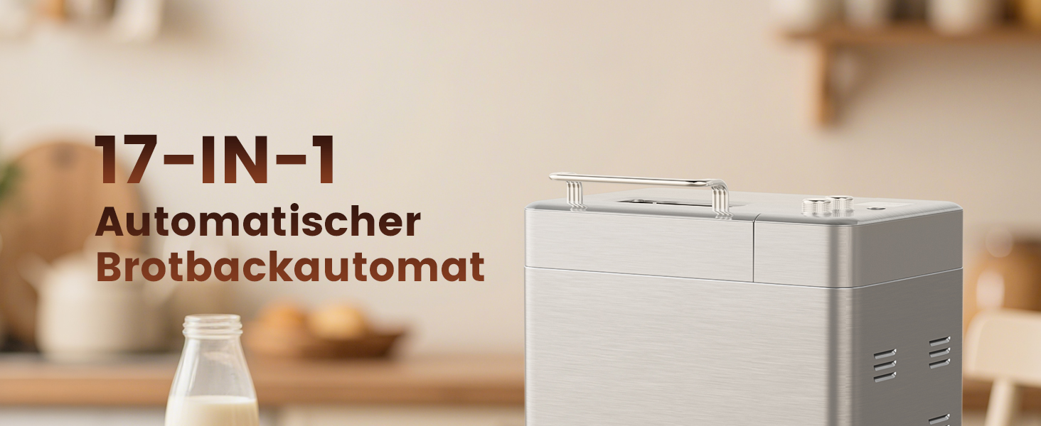 Хлібопічка Neretva з 17 програмами, об'ємом 2.2 кг, з дозатором горіхів та фруктів, керамічним антипригарним покриттям, для безглютенових продуктів, тіста, закваски та йогурту, срібна