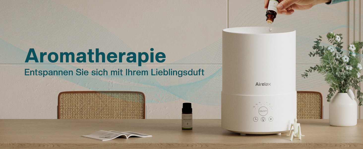 Зволожувач повітря Airelax 2.5л, Ультразвуковий, Зволожувач для спальні з подвійним розпиленням 360°, Тихий (23дБ), Аромадифузор з режимом сну, Автовимкнення