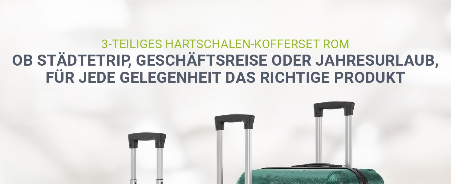 Набір валіз Juskys Hartschale 3 в 1 - зелений колір, захисний корпус, кодований замок, тихі колеса, телескопічна ручка