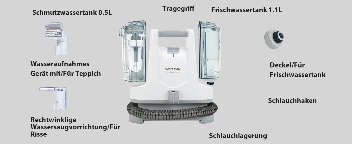 WECLEAN C3 - Миючий пилосос, 600W, 18Kpa, для килимів, диванів, вікон, дзеркал, авто, чорний/рожевий