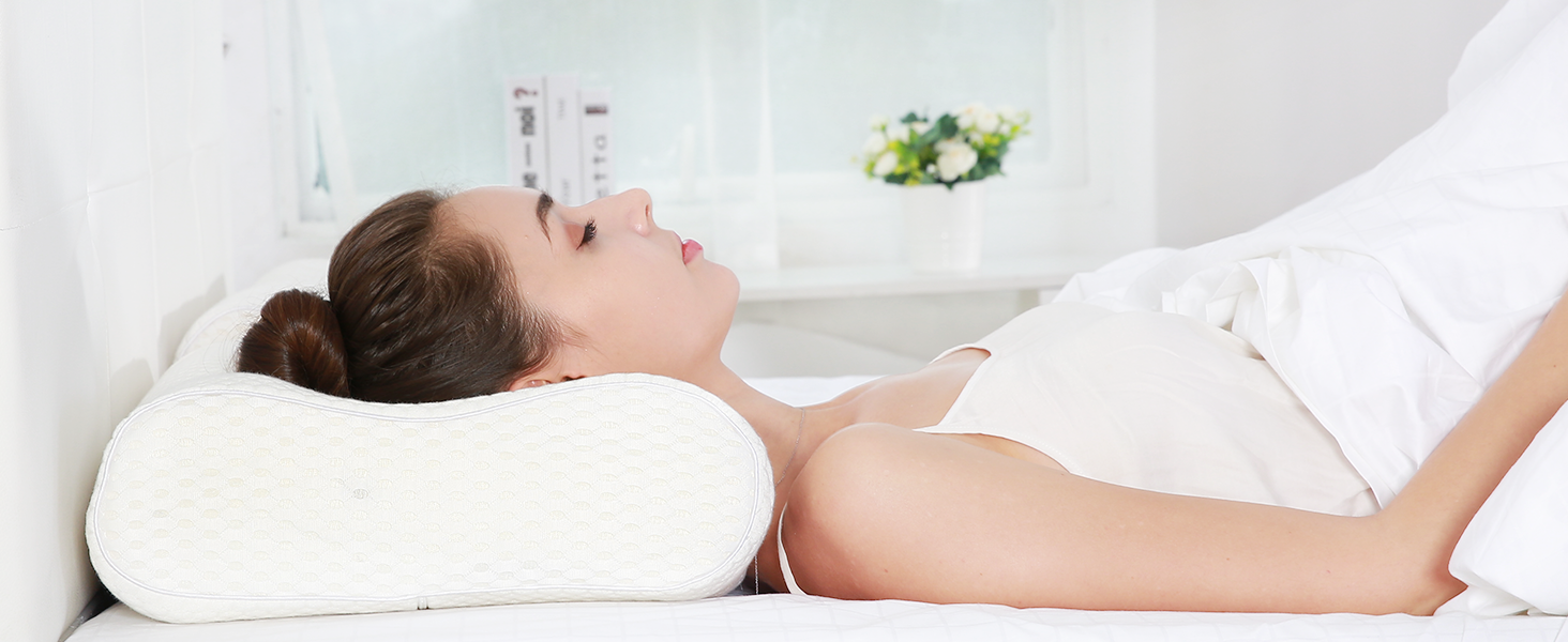 Подушка UTTU з піною з пам'яті для шиї, ергономічна подушка для зняття болю в шиї, регульована подушка з піною з пам'яті 60x36x13/11 см