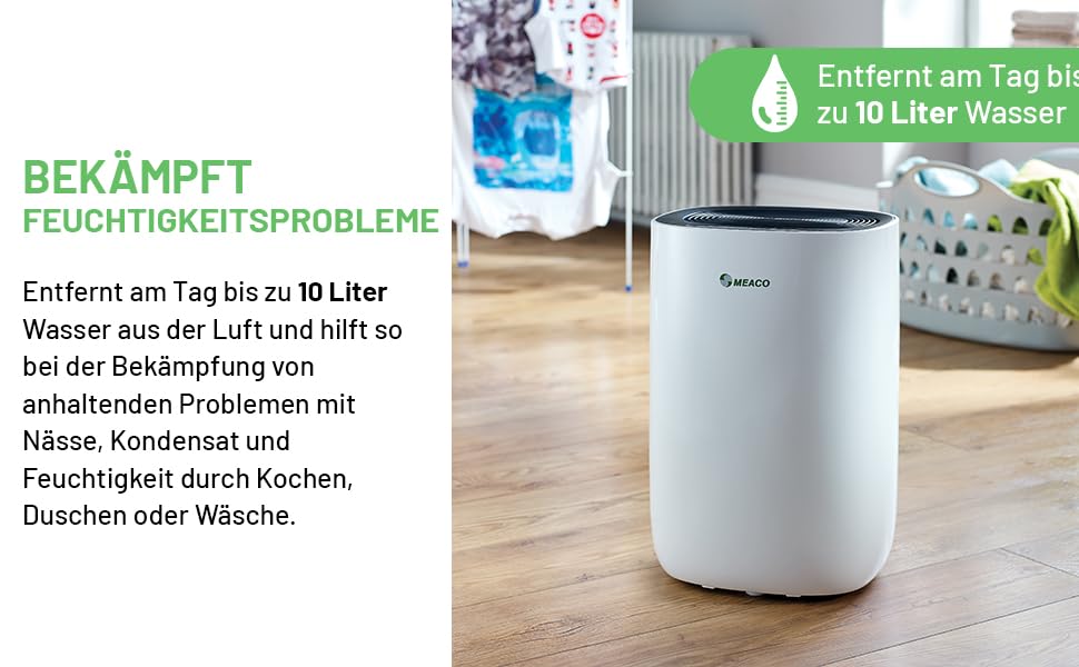Поглинач вологи Meaco Ultra Leiser 10L – Електричний осушувач повітря MeacoDry ABC для дому, чорний