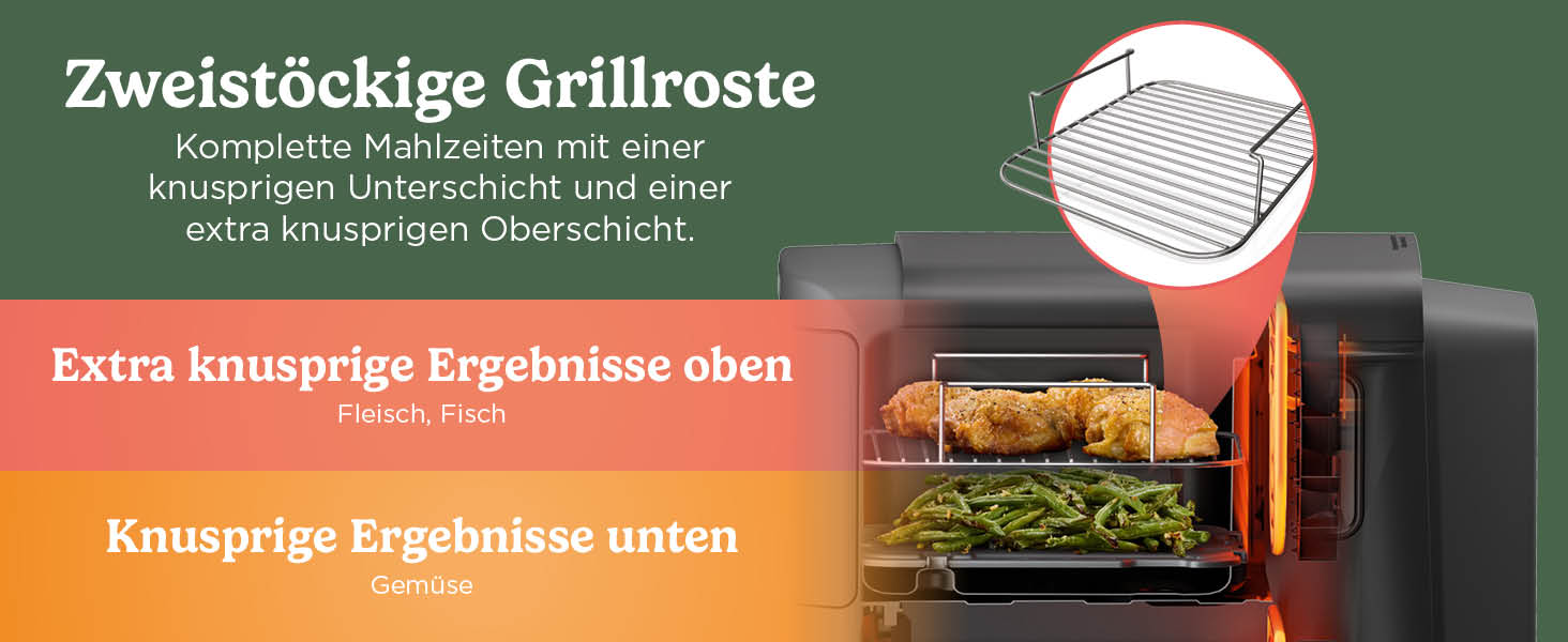 Вертикальна аерофритюрниця Ninja Double Stack XL Air Fryer 9,5 л з цифровим термометром, 6 функцій приготування, 2 рівні, сіра SL451EU