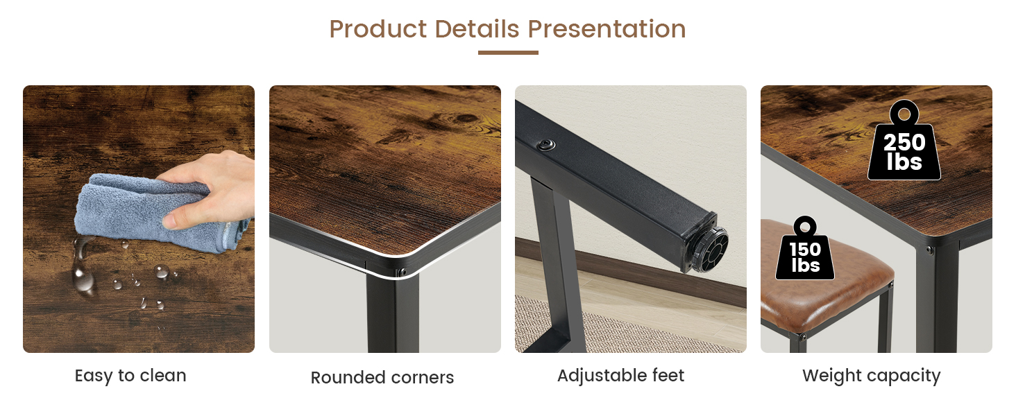 Набір барний стіл з табуретами: стіл (120x60x90.5 см) та 4 табурети (39x29x64.5 см), вінтажний дизайн, коричнево-чорний колір, для вітальні та кухні