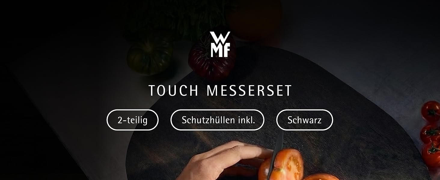 Набір кухонних ножів WMF Touch (2 шт.) з антипригарним покриттям та захисними чохлами, чорний/сріблястий