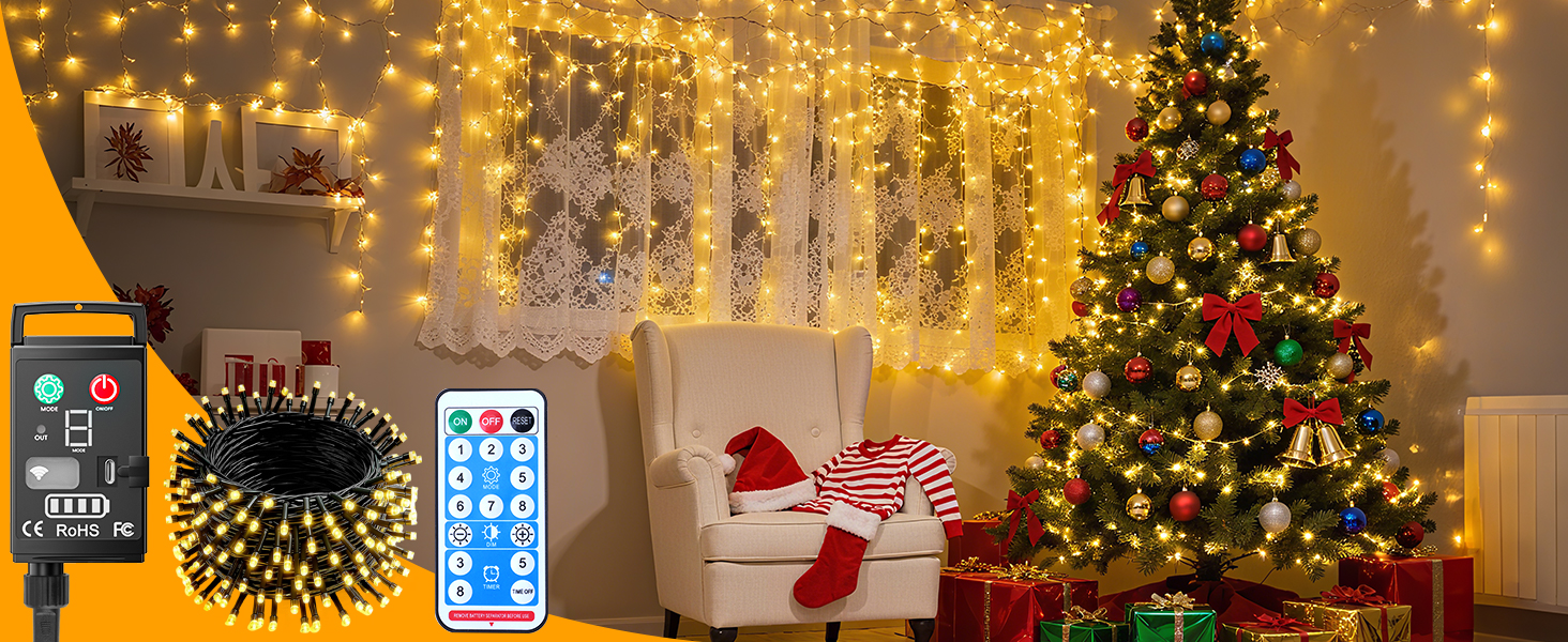 Світлодіодна гірлянда Kinamy для вулиці на батарейках, 10м, 100 LED, акумулятор 3600mAh, зарядна