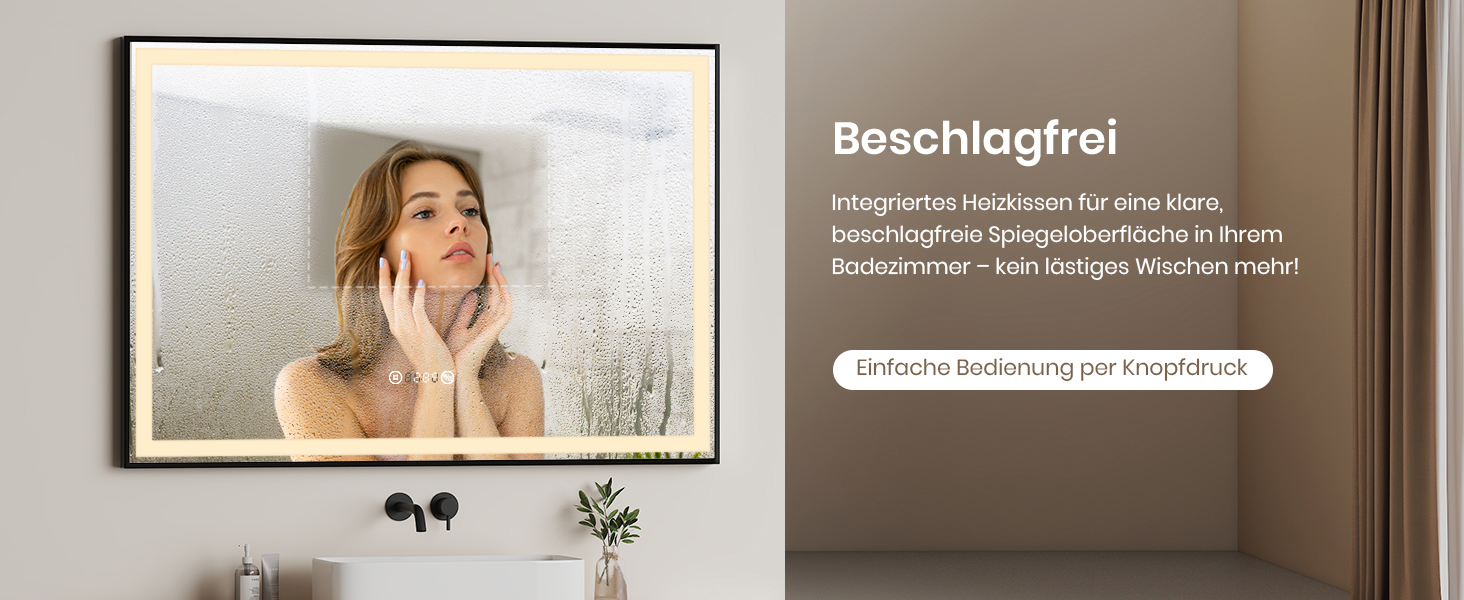 Дзеркало для ванної кімнати EMKE з підсвічуванням 70x50 см, чорне, сенсорне, з регулюванням яскравості, проти запотівання, годинник, функція пам'яті та нейтральне світло 4300K, енергозберігаюче, IP44