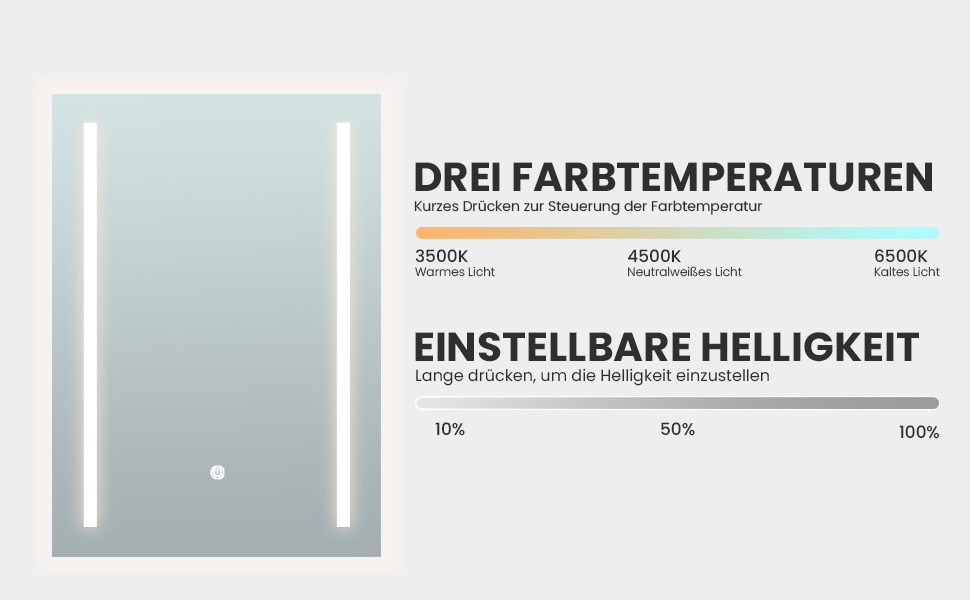 LED дзеркало для ванної кімнати з підсвічуванням | Водостійке IP54 | Сенсорне управління | 70x50 см | Стиль 2