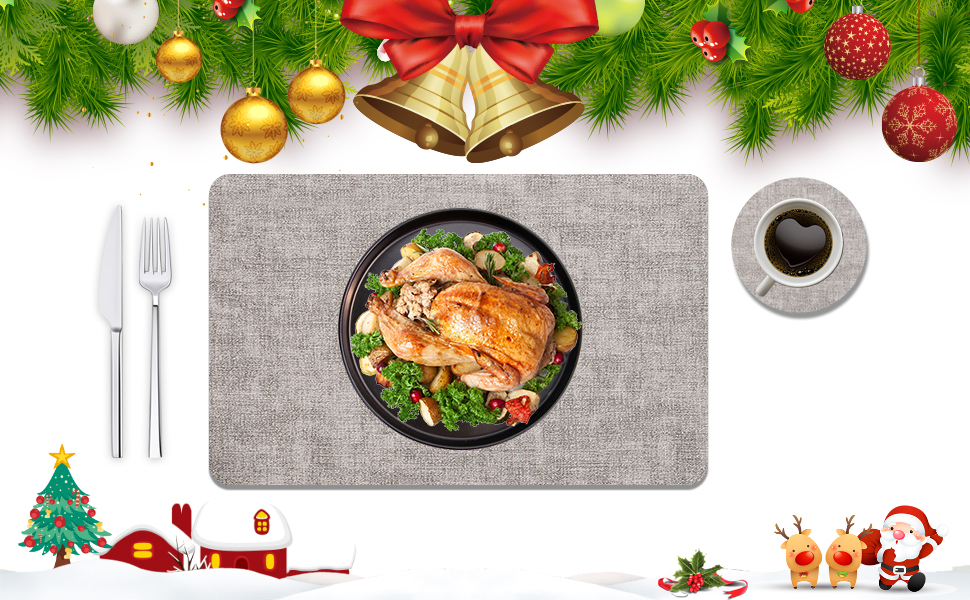 Набори підставки під тарілки Purejoy Platzsets, 6 шт., сірі, миючі, з ПУ шкіри, стійкі до ковзання та тепла, 43x30 см, для дому, кухні, обіднього столу