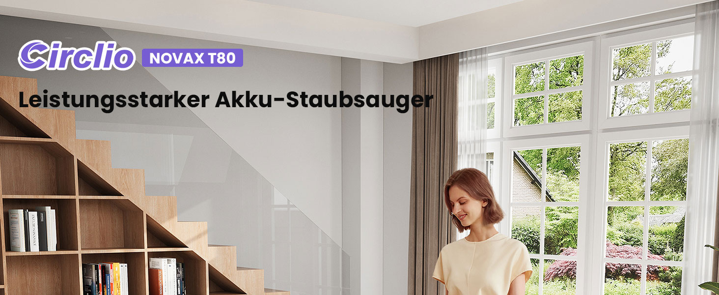 Бездротовий пилосос Circlio Akku 600W з акумулятором, 58000Pa, 75 хв, з насадкою FurTornado™ Mini та станцією для зарядки, гнучкий згин, самостійна підставка, для килима, твердої підлоги, шерсті тварин, щітка NOVAX T80 Flex для видалення кліщів