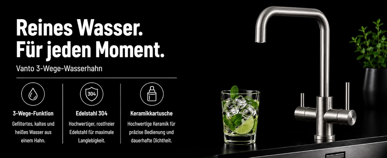 Змішувач кухонний AORA® VANTO INOX з нержавіючої сталі 304 для фільтра води та системи зворотного осмосу, поворотний вилив 360°