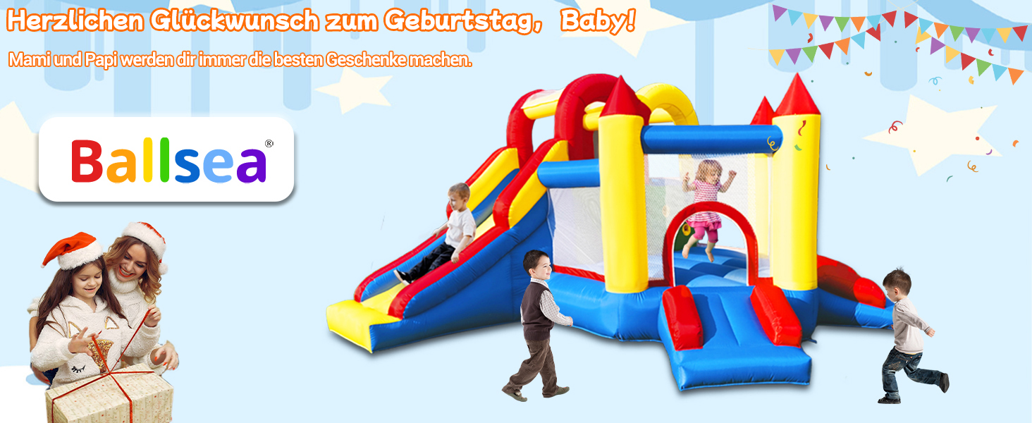 Надувний замок для дітей з насосом, міцний матеріал, для 3-4 дітей, ігровий намет для дому (315x245x194 см)