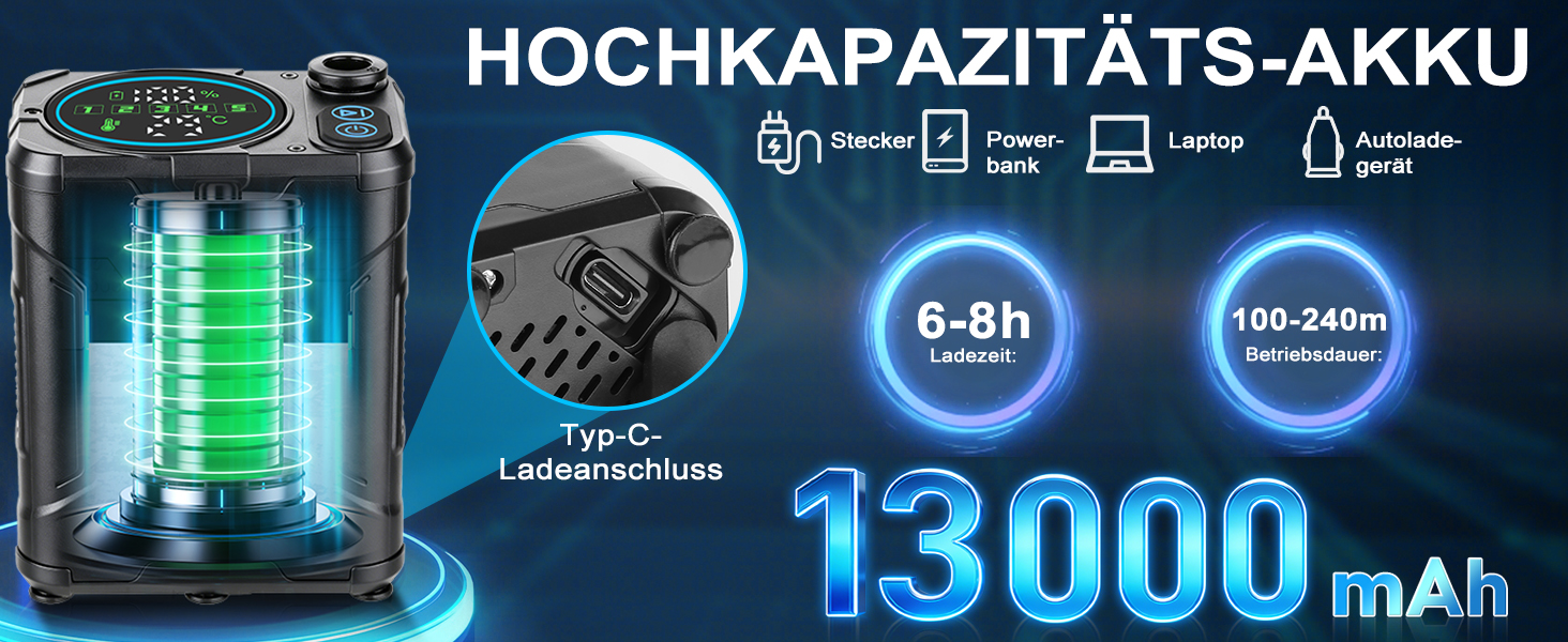Портативний кемпінговий душ з акумулятором 13000mAh, мобільний outdoor-душ з помпою, функцією паузи та індикатором температури для кемпінгу, миття авто та тварин
