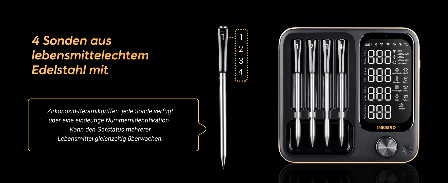 Бездротовий термометр Inkbird INT-14-BW для приготування на грилі, духовці, мангалі та фритюрниці, з Wi-Fi та Bluetooth