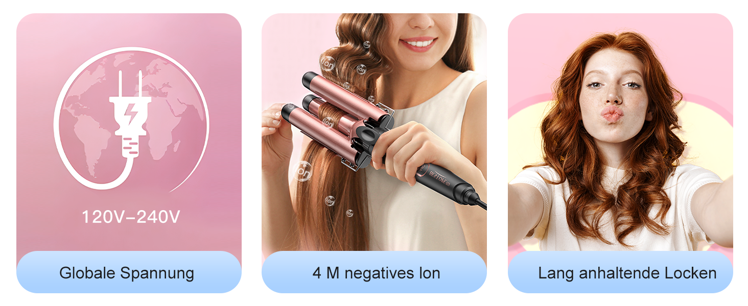 BESTOPE PRO Локкенстаб: Набір для завивки волосся 5-в-1 з 3 насадками, регулюванням температури, швидким нагрівом, рукавичкою та кліпсами, рожеве золото