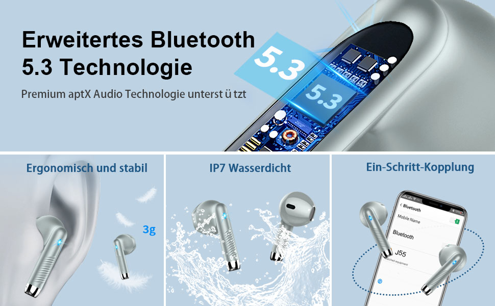 Навушники-вкладиші Drsaec Bluetooth 5.3, шумозаглушення ENC, 48 год басів, IP7, USB-C (сірий)