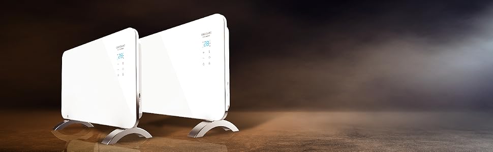 Конвектор Cecotec Ready Warm 6750 Crystal Connection з скляною панеллю, 2000 Вт, WiFi, термостат, таймер, підставка, для ванної кімнати (IP24), тихий, білий