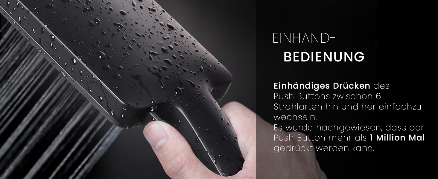 Насадка для душу Newentor: велика дощова лійка, ручна насадка, економна, високий тиск, 6 режимів, чорний колір